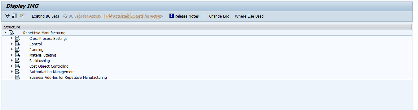 SAP TCode OPP3 - Customizing Repetitive Manufacturing