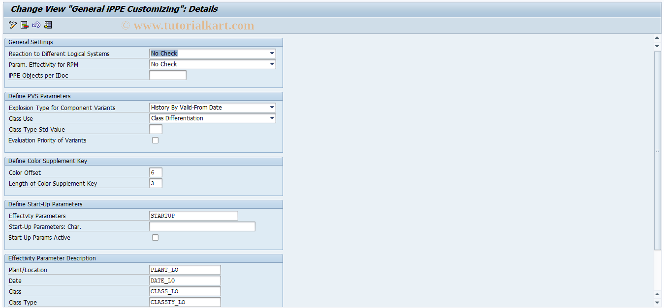 SAP TCode OPPE01 - General iPPE Customizing