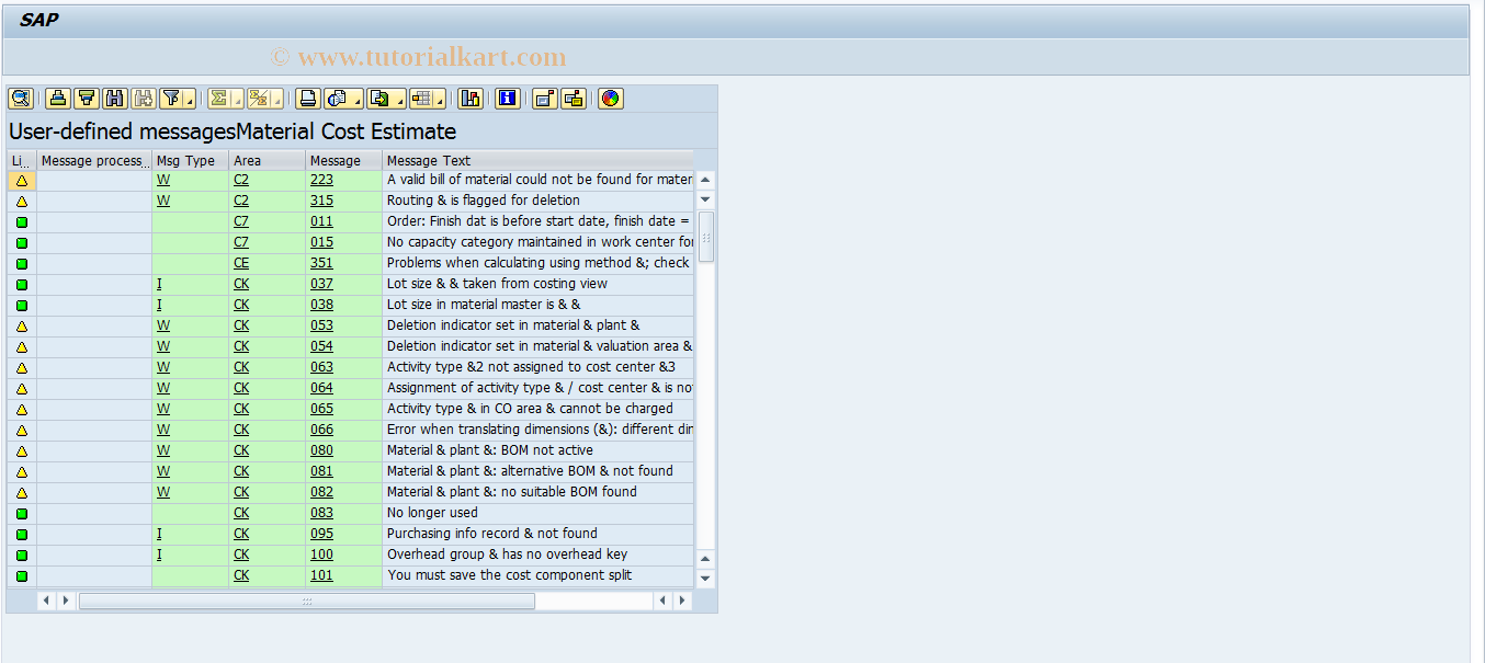 OPR4_CK SAP Tcode Material Cost Estimate Transaction Code