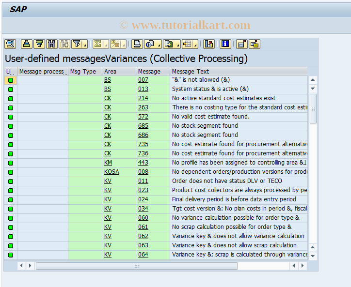 SAP TCode OPR4_KKS - Collective Processing: Variances