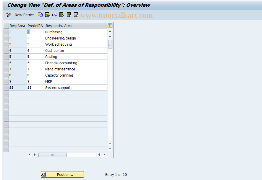 SAP TCode OPR7 - Definition of Areas of Responsibility