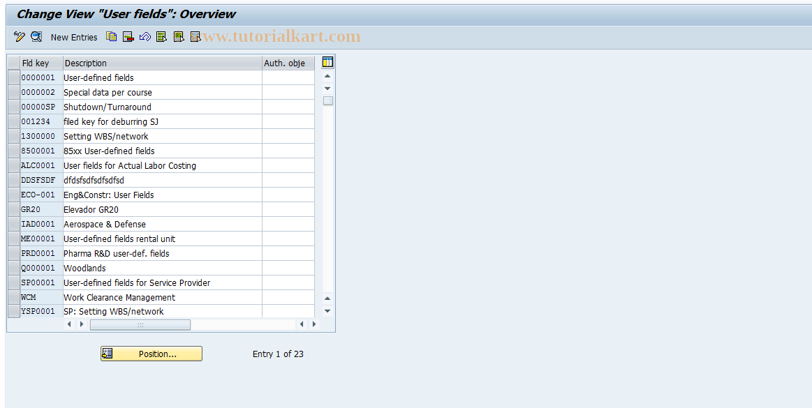 SAP TCode OPS1 - Maintain User Fields