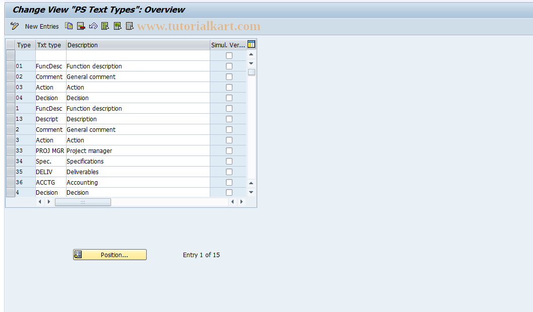 SAP TCode OPS3 - Maintain PS Text Types