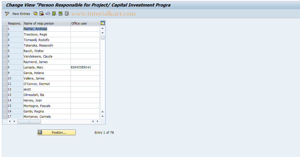 SAP TCode OPS6 - Maintain Project Manager