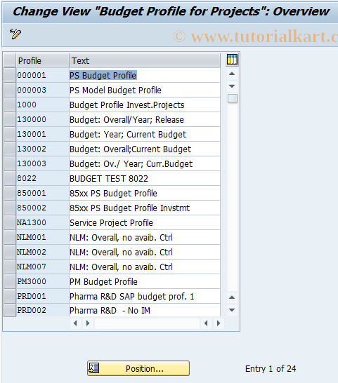 SAP TCode OPS9 - Budget Management Profile