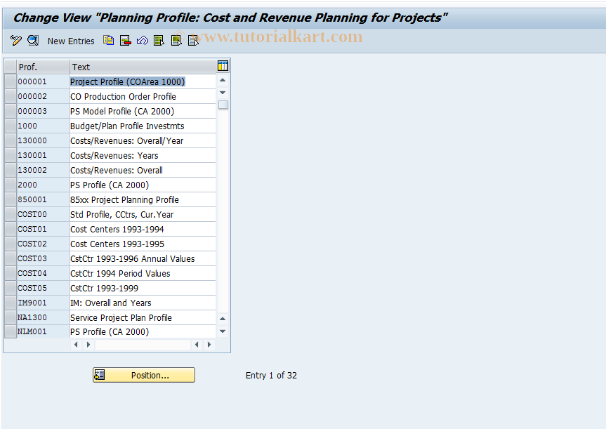 SAP TCode OPSB - Cost Planning Profile