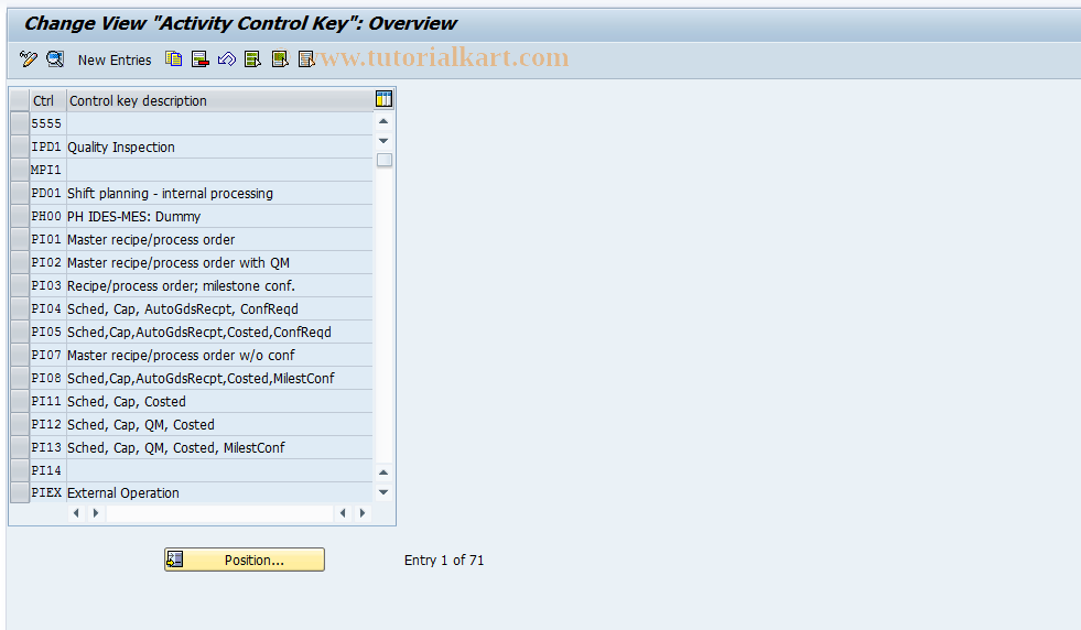 SAP TCode OPSH - Maintain ctrl. key for activity (PS)