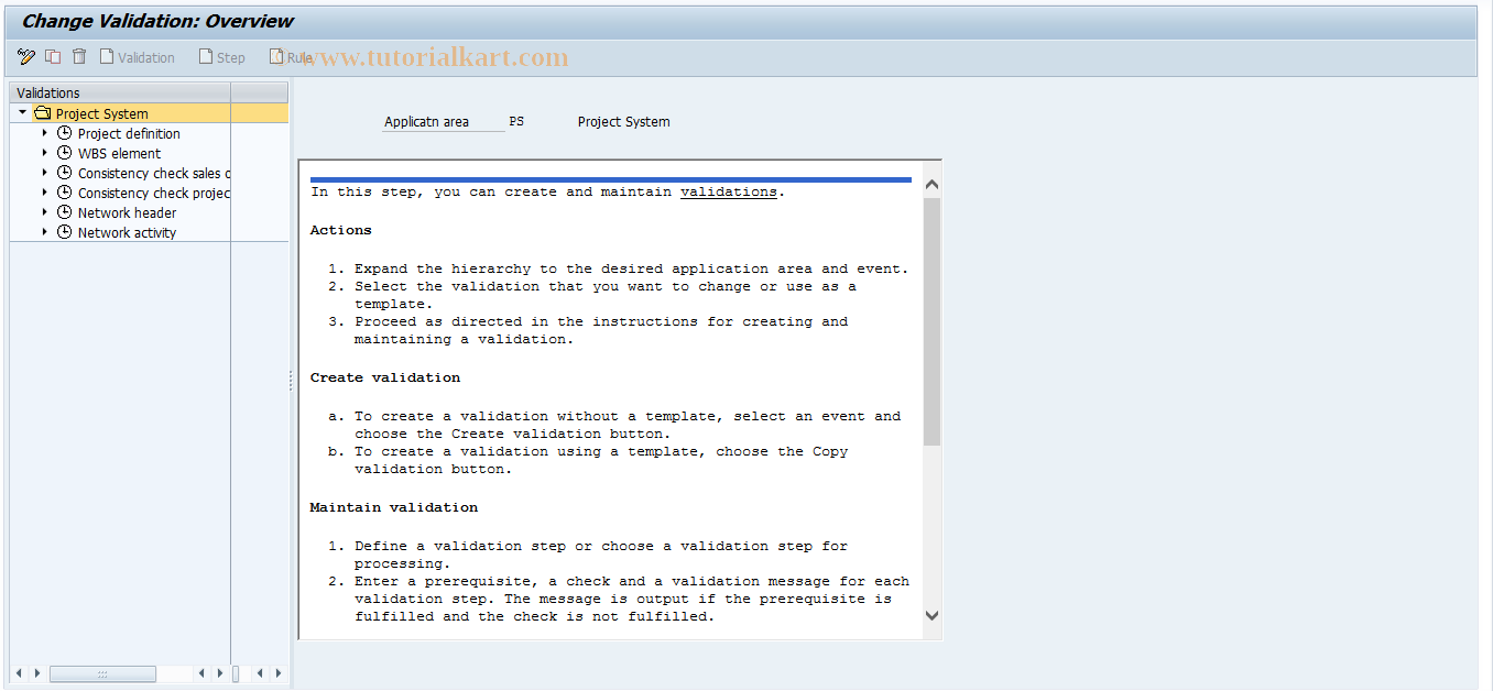 SAP TCode OPSI - Edit PS validation rules