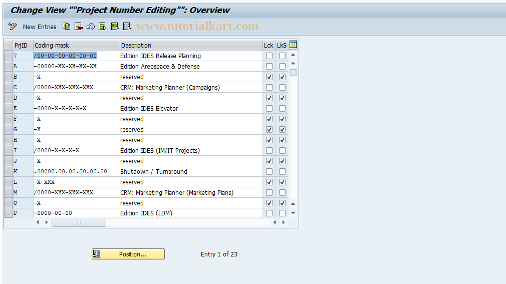 SAP TCode OPSJ - Maintain Project Coding