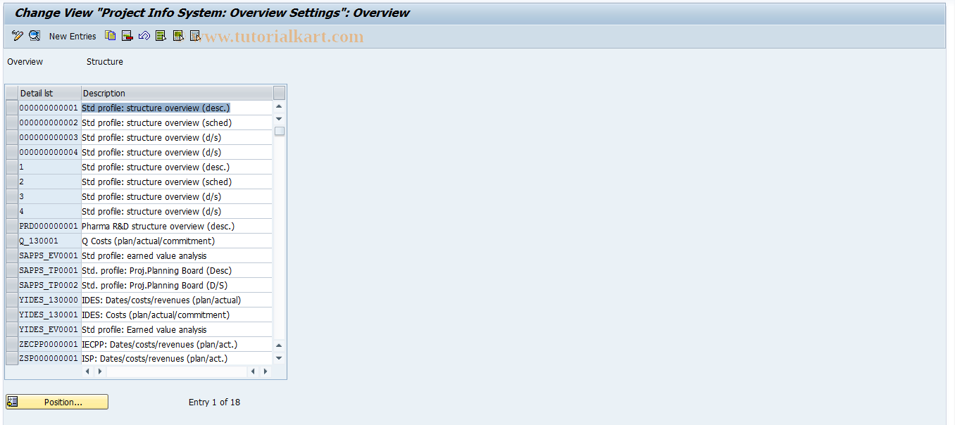 SAP TCode OPSL - Project Info System Overview Maintenance 