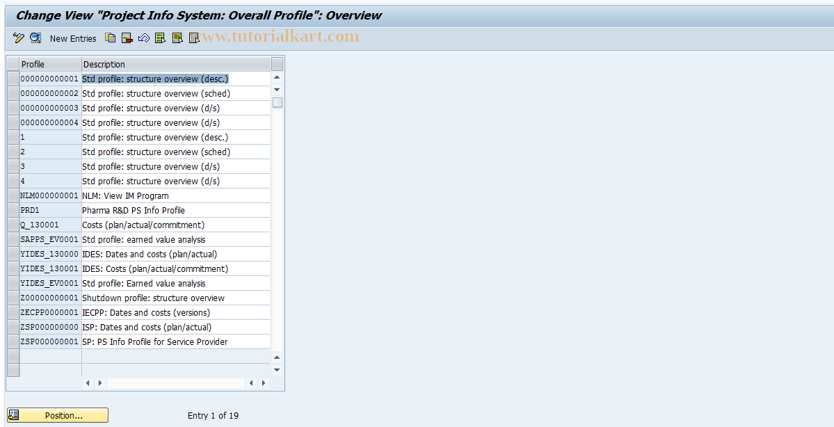 SAP TCode OPSM - Maintain Overall Profile PS InfoSys