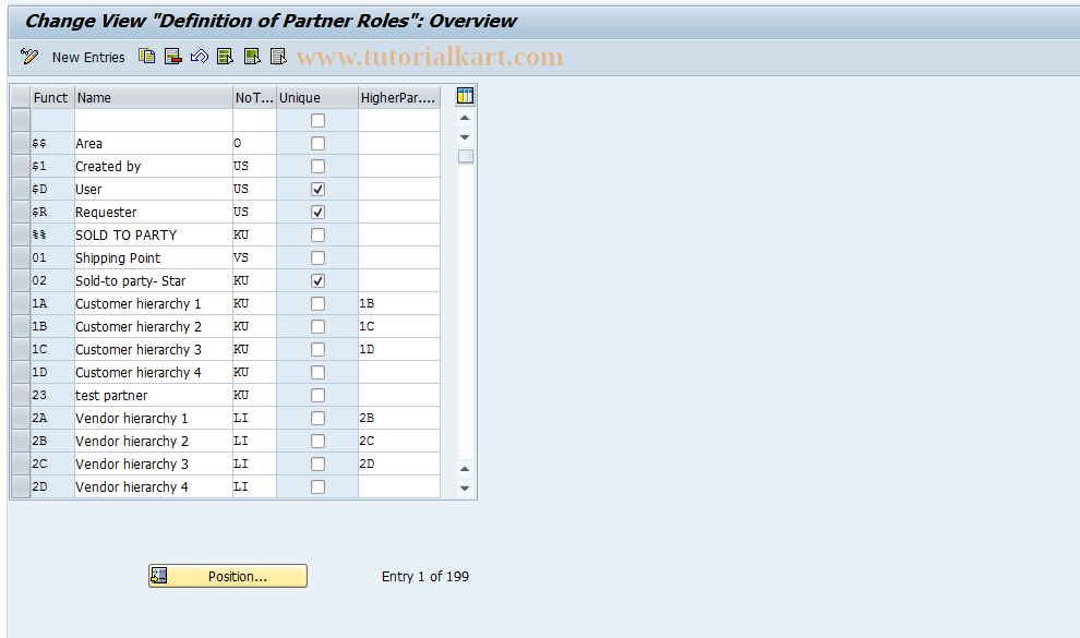 SAP TCode OPSPAR1 - Maintain Partner Functions