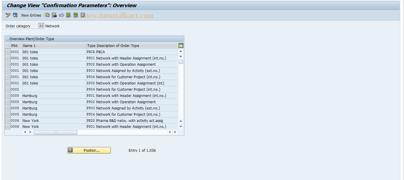 SAP TCode OPST - Network Confirmation Parameters