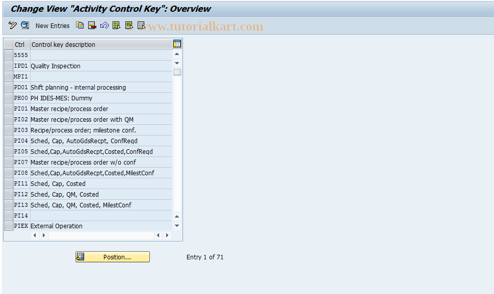 SAP TCode OPSU - Maintain Activity Control Key