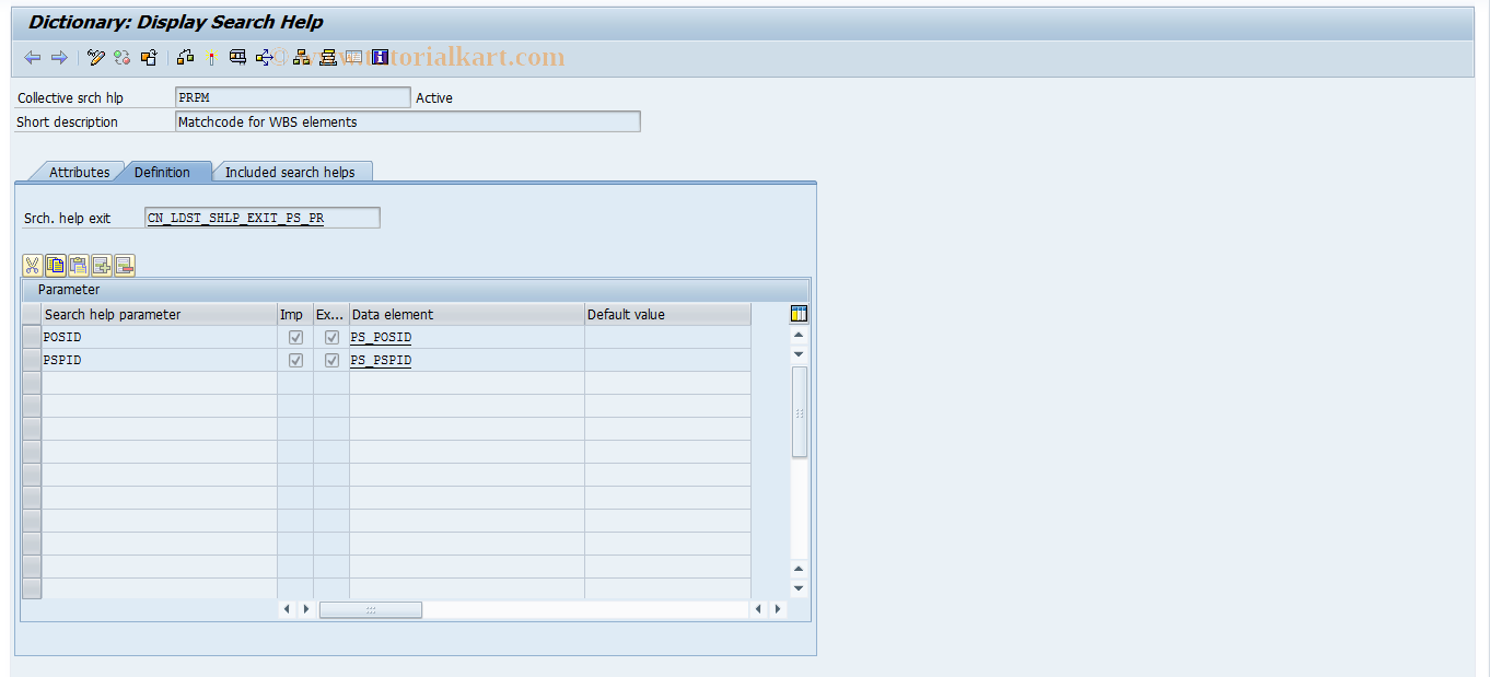 SAP TCode OPT3 - Matchcode for WBS elements