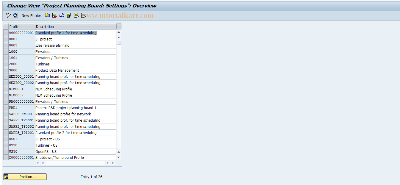 SAP TCode OPT7 - Project planning board profile