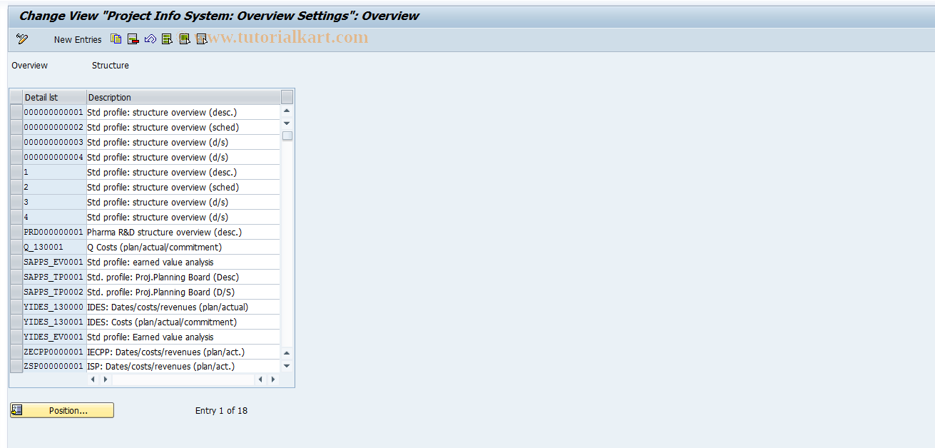 SAP TCode OPTI - Maintain Progrss Analysis Overview