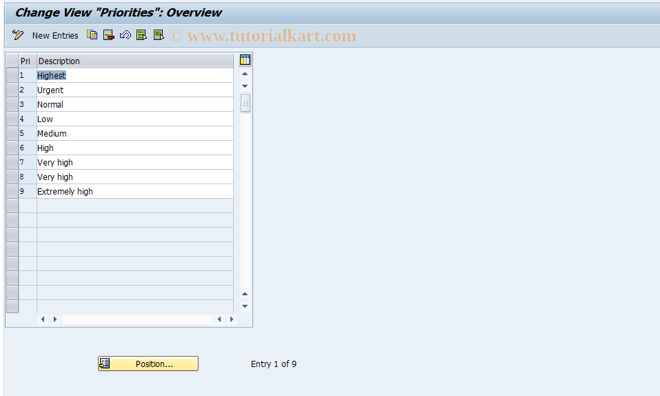 SAP TCode OPTN - Maintain priorities