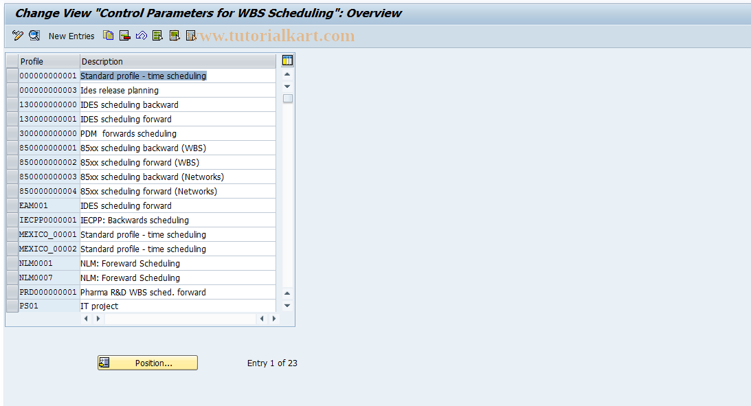 SAP TCode OPTQ - Maintain WBS scheduling parameters