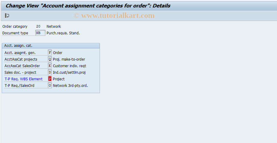 SAP TCode OPTT - Maintenance acct.assgnm.types for orders