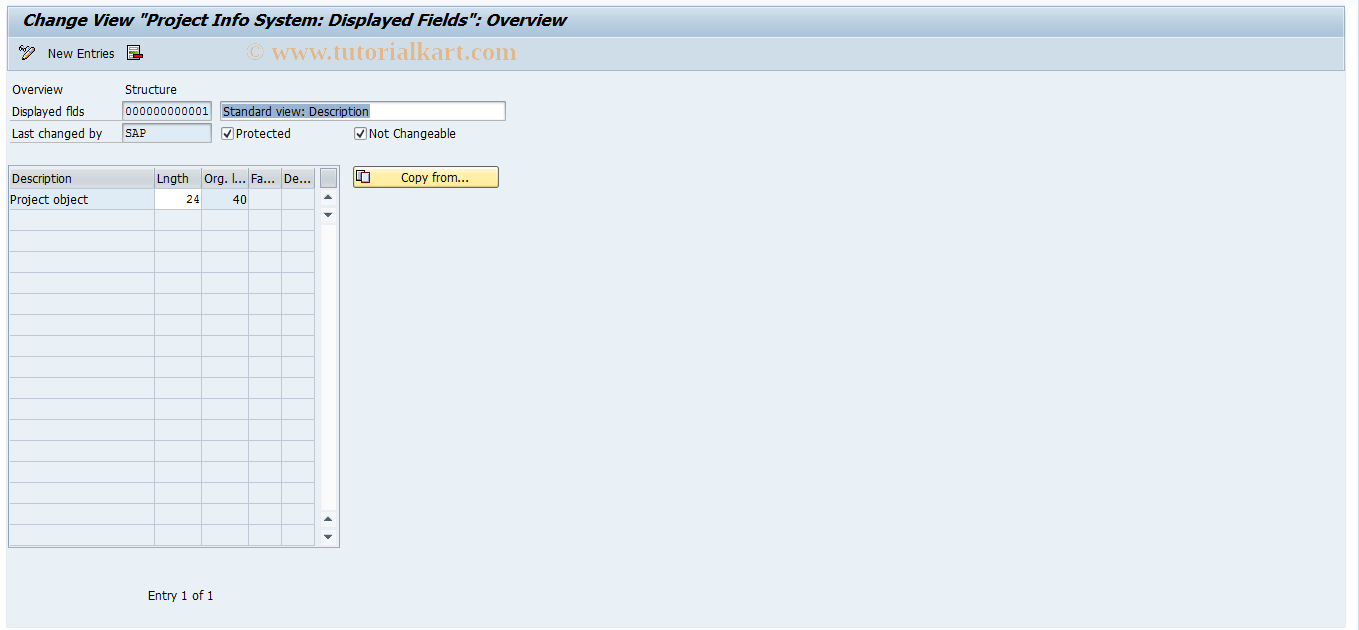 SAP TCode OPTU - Maintenance PS Info System field settings