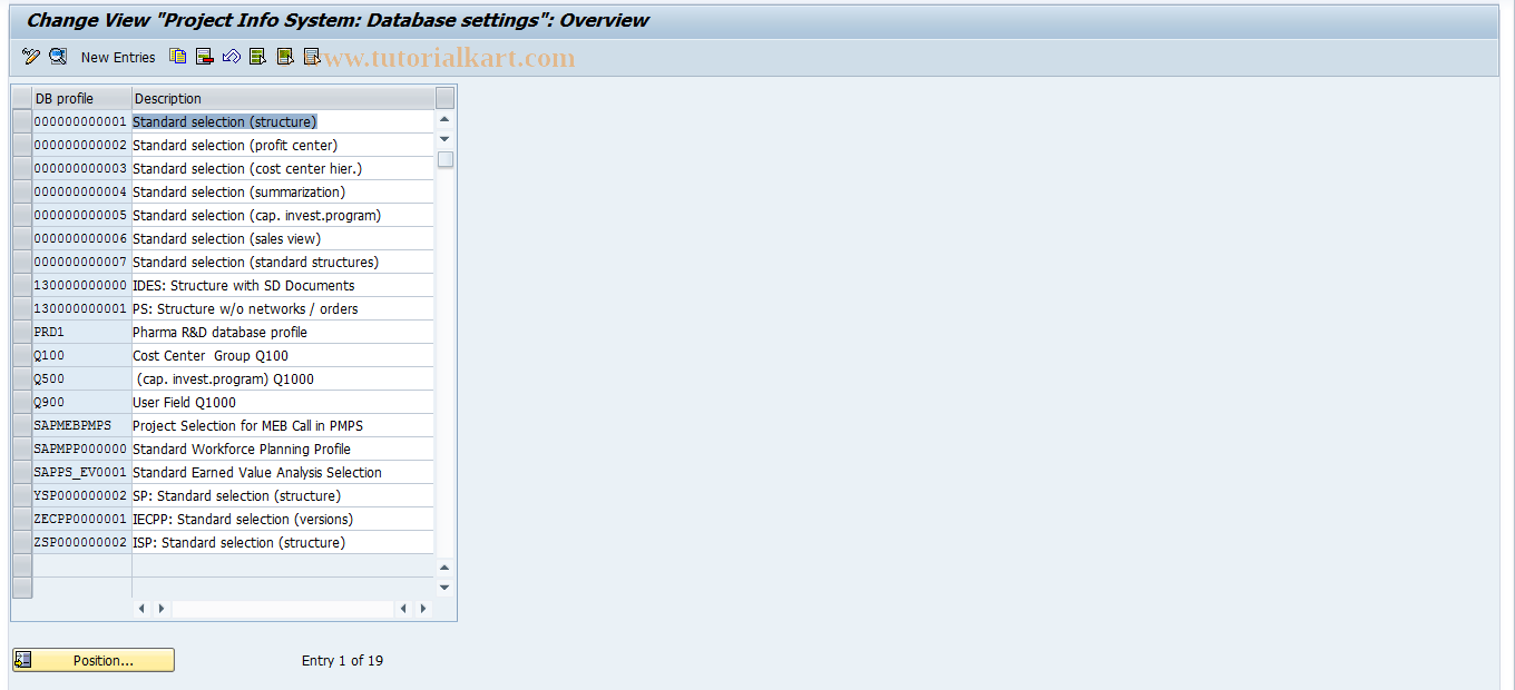 SAP TCode OPTX - Maintenance PS Info System database set.