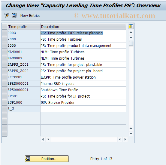 SAP TCode OPTY - Capacity leveling - Time profile/PS