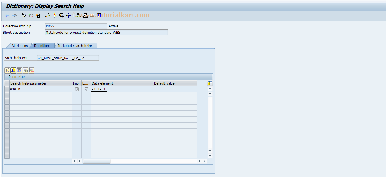 SAP TCode OPU0 - Matchcode for standard project def.