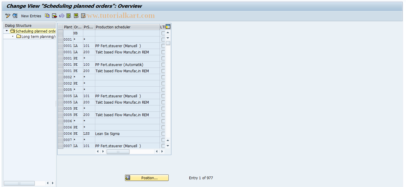 SAP TCode OPU5 - Parameter long term planning PlndOrd