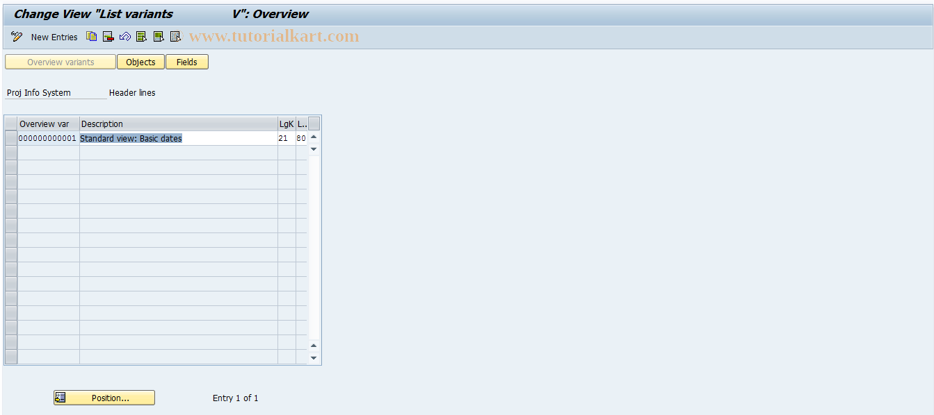 SAP TCode OPU8 - Overview Variant : Header Line Info Sys.