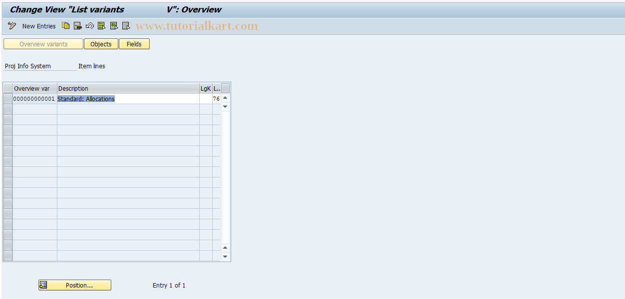 SAP TCode OPU9 - Overview Variant: Item Line