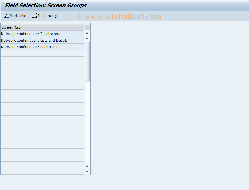 SAP TCode OPUD - Field selection:Network confirmation