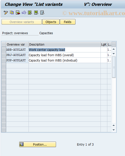 SAP TCode OPUN - Capacity overviews