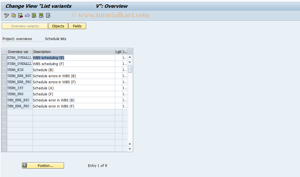 SAP TCode OPUO - Project schedule overviews