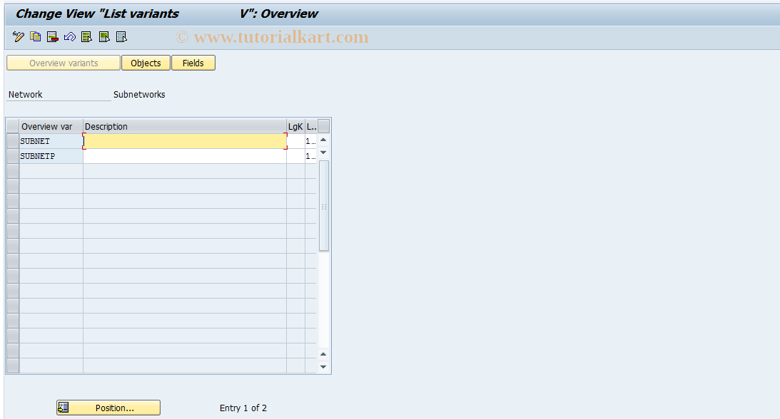 SAP TCode OPUP - Subnetwork schedule overview