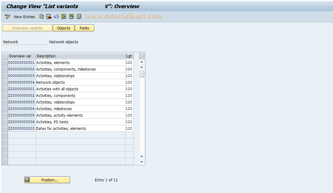 SAP TCode OPUT - Maintain overview variants