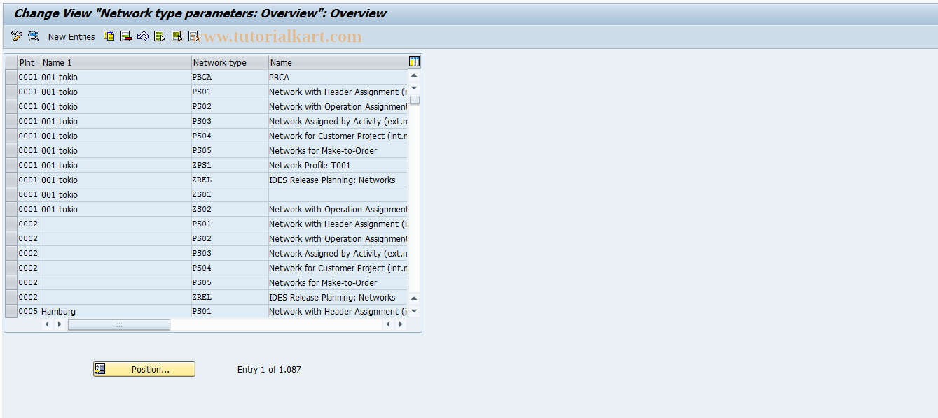 SAP TCode OPUV - Network Type Parameters