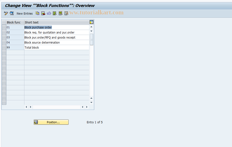 SAP TCode OQB3 - Maintain procurement block key