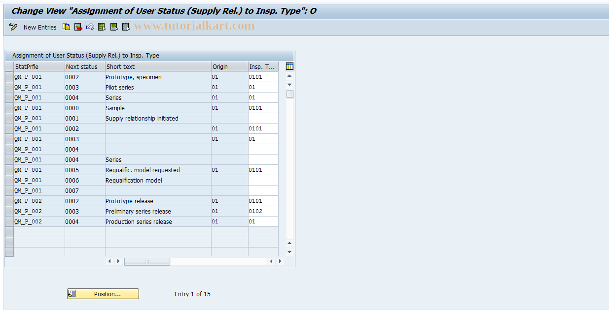 SAP TCode OQB5 - Insp. type for statistical prof. and statistical 
