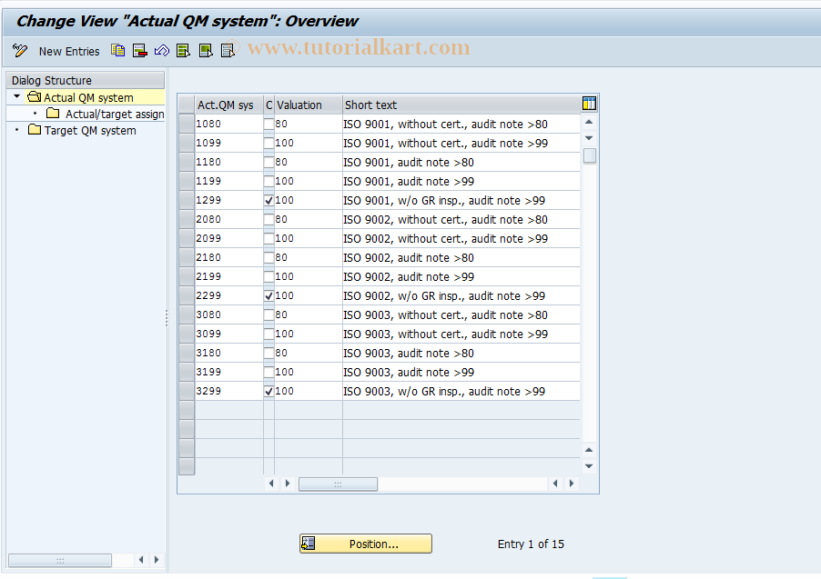 SAP TCode OQB8 - Define QM systems