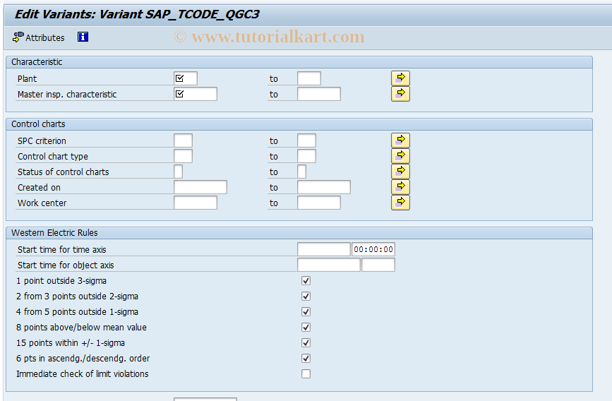 SAP TCode OQI9 - Cntrl chart lists for master characteristic 
