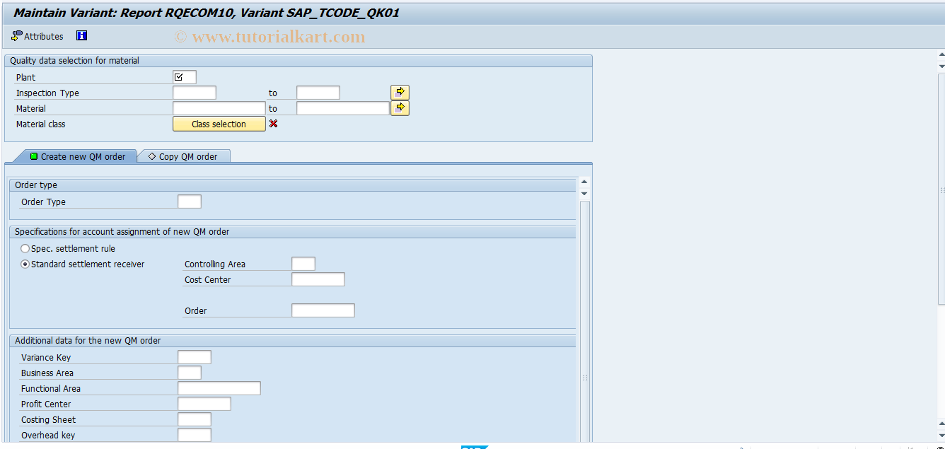 SAP TCode OQID - Order maintenance variant for material