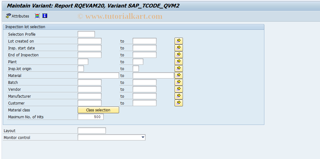 SAP TCode OQIG - Customize Lot Selection for QVM2