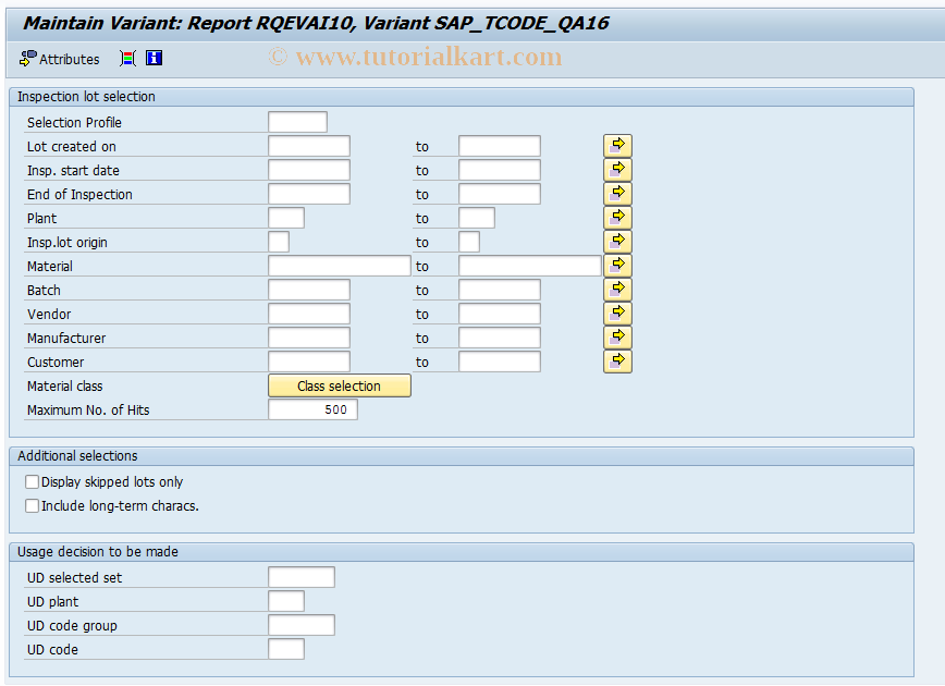 SAP TCode OQII - Customize Lot Selection for QA16