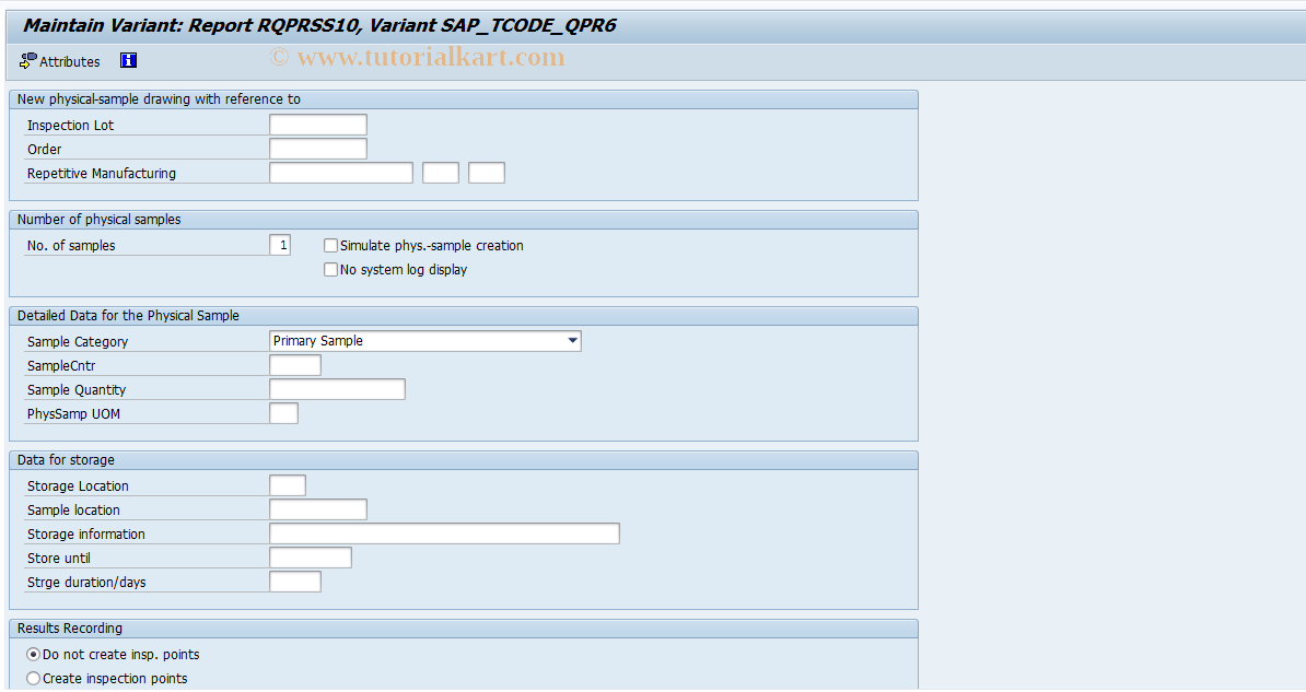 SAP TCode OQIK - Field selection PhysSampDraw with ref.