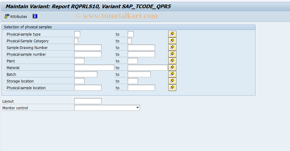 SAP TCode OQIL - Field selection inspection lots for physSamps