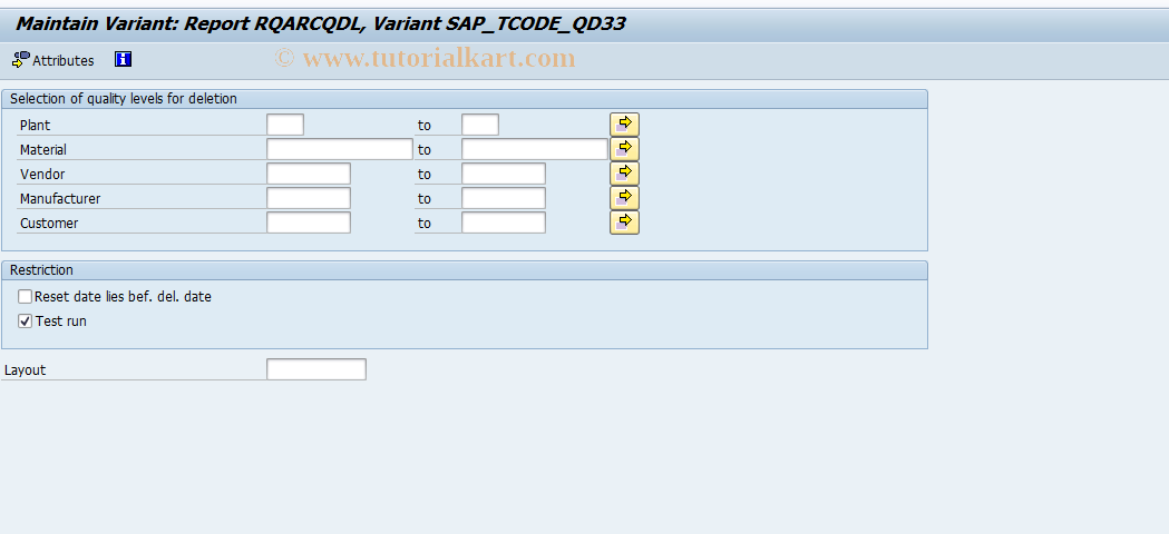 SAP TCode OQIM - Field selection deletion program Q-levels