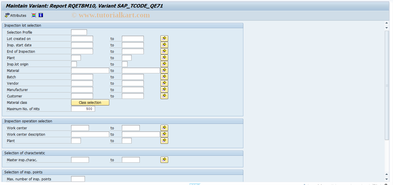 SAP TCode OQIN - Results recording for inspection points