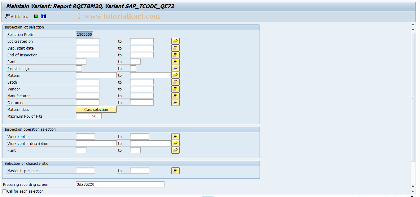 SAP TCode OQIO - Results recording for inspection lots