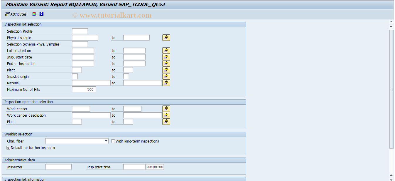 SAP TCode OQIQ - Results recording variant for sample